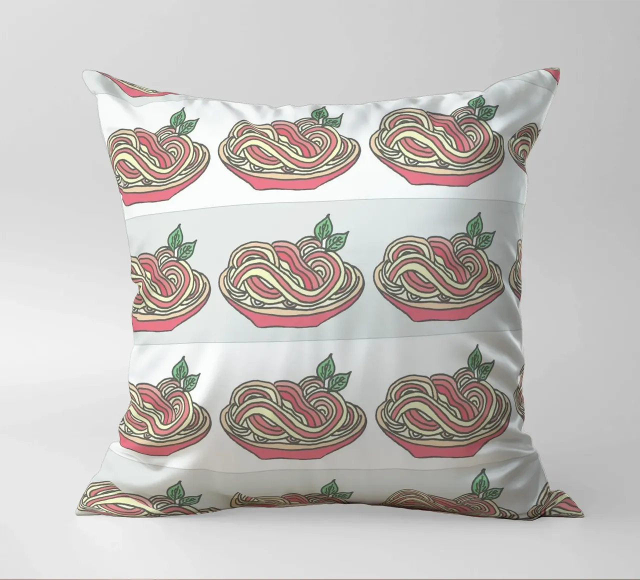 Poesie e piatti - Spaghetti con salsa di pomodoro al basilico cuscino da PaperLine Art