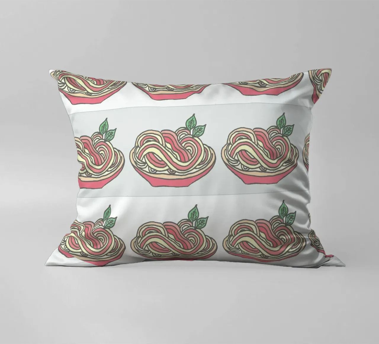 Poesie e piatti - Spaghetti con salsa di pomodoro al basilico cuscino da PaperLine Art