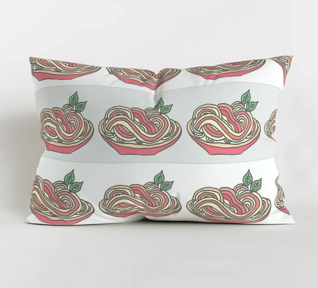 Poesie e piatti - Spaghetti con salsa di pomodoro al basilico cuscino da PaperLine Art