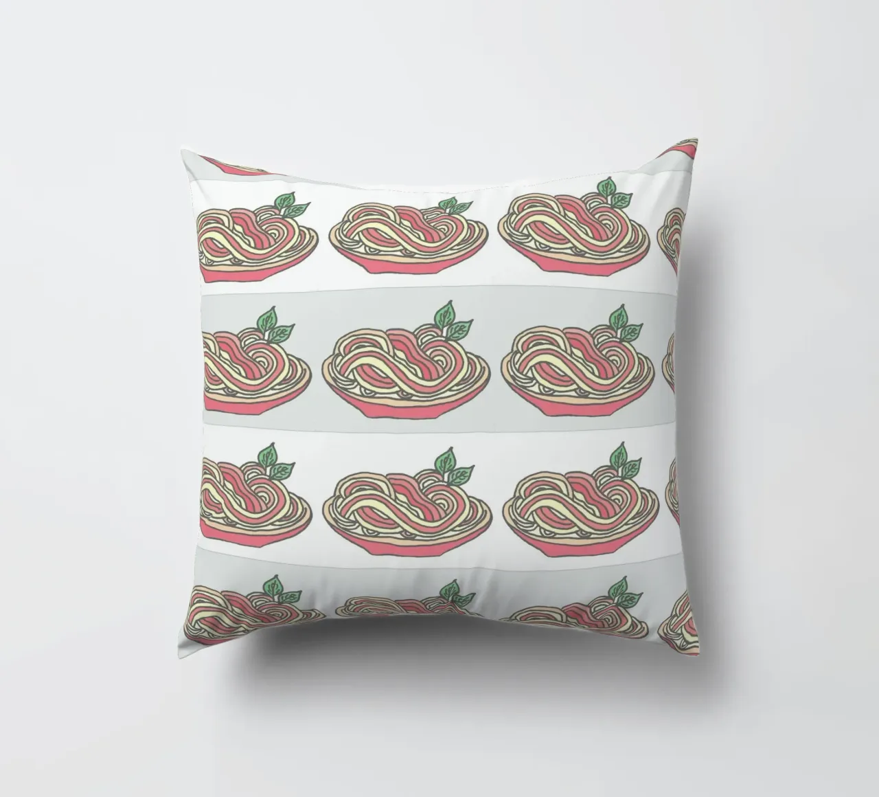 Poesie e piatti - Spaghetti con salsa di pomodoro al basilico cuscino da PaperLine Art