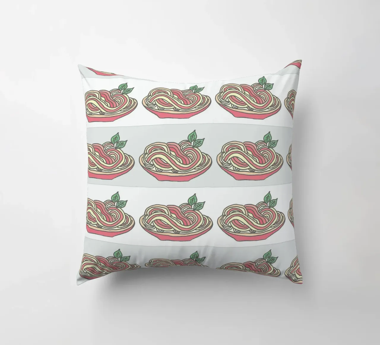 Poesie e piatti - Spaghetti con salsa di pomodoro al basilico cuscino da PaperLine Art