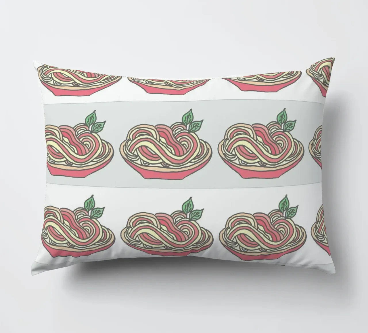 Poesie e piatti - Spaghetti con salsa di pomodoro al basilico cuscino da PaperLine Art