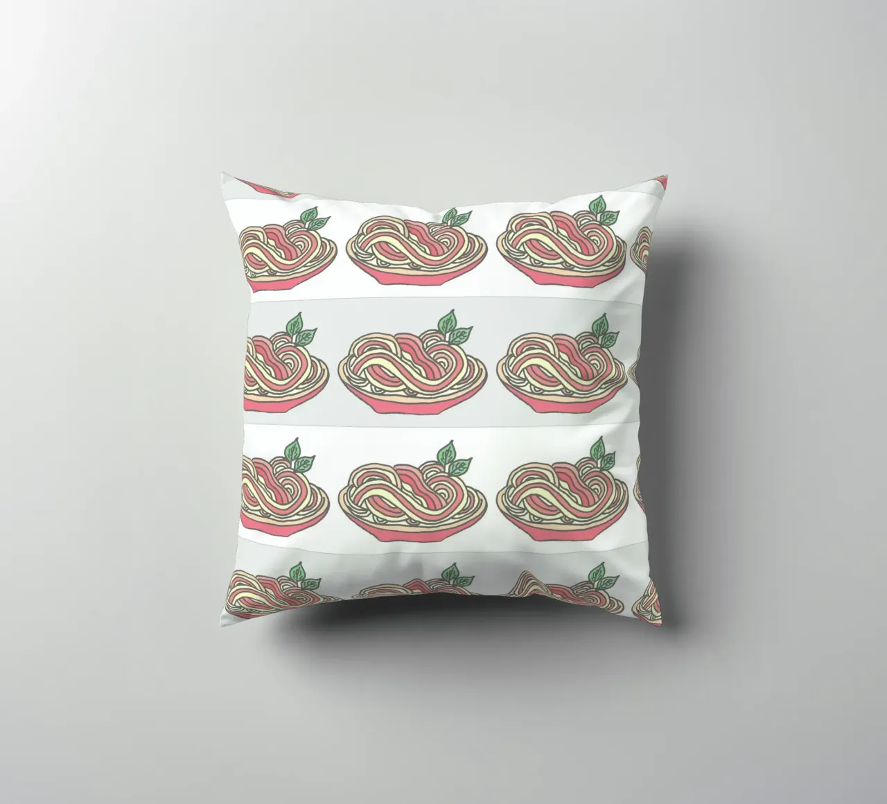 Poesie e piatti - Spaghetti con salsa di pomodoro al basilico cuscino da PaperLine Art