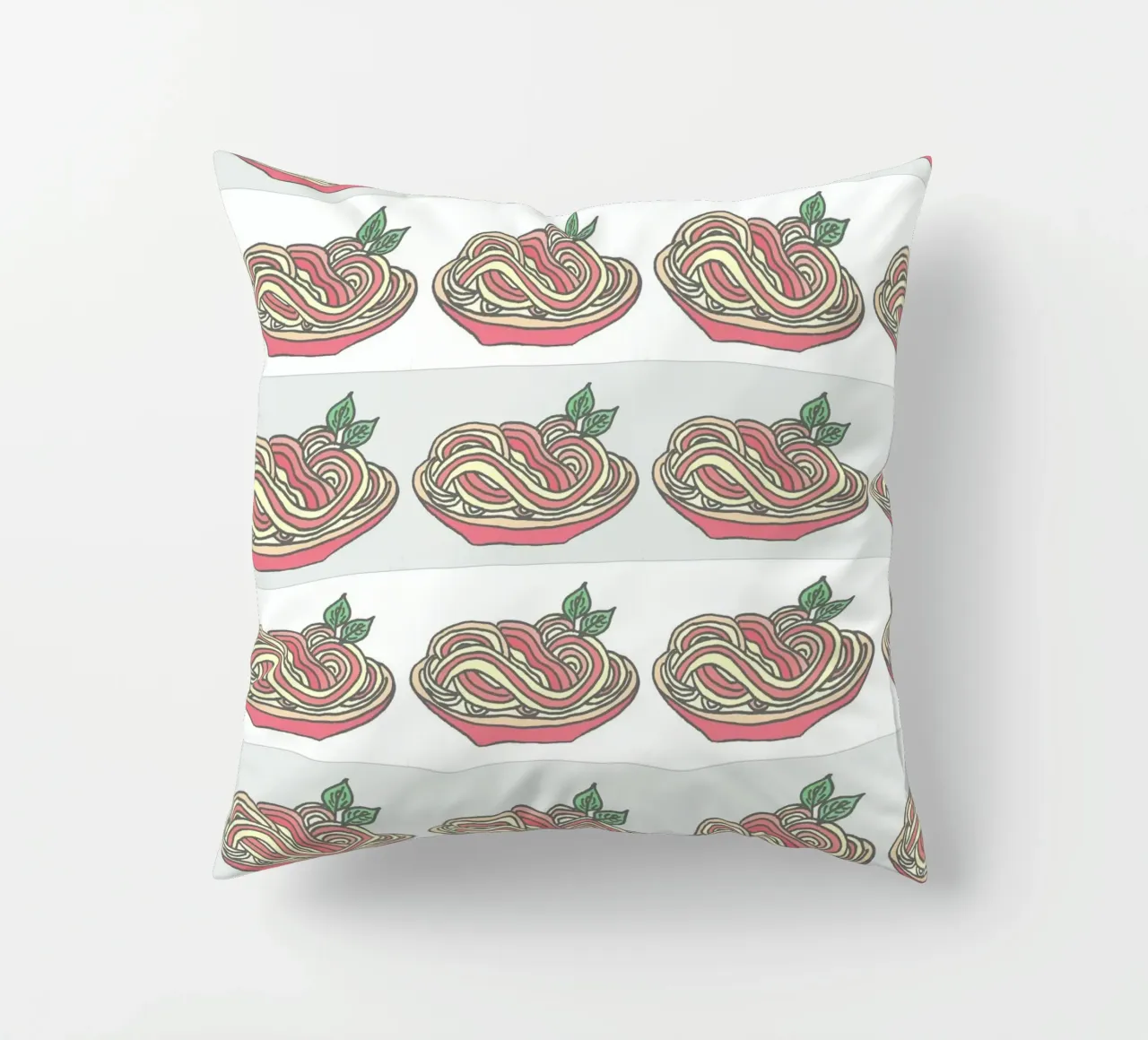 Poesie e piatti - Spaghetti con salsa di pomodoro al basilico cuscino da PaperLine Art