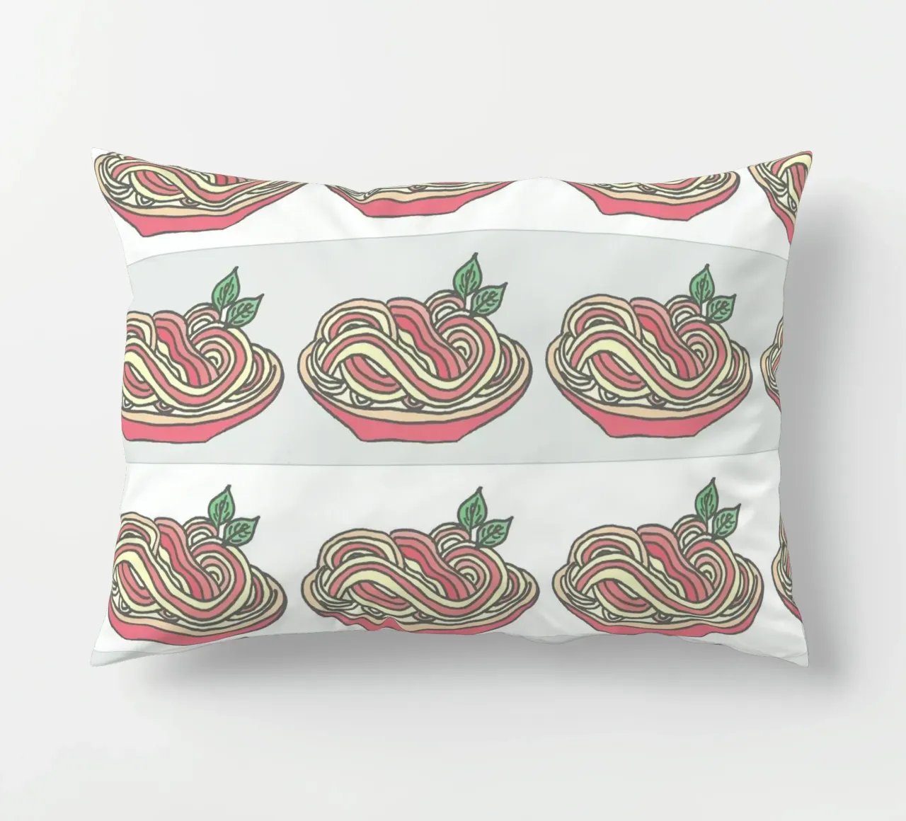 Poesie e piatti - Spaghetti con salsa di pomodoro al basilico cuscino da PaperLine Art