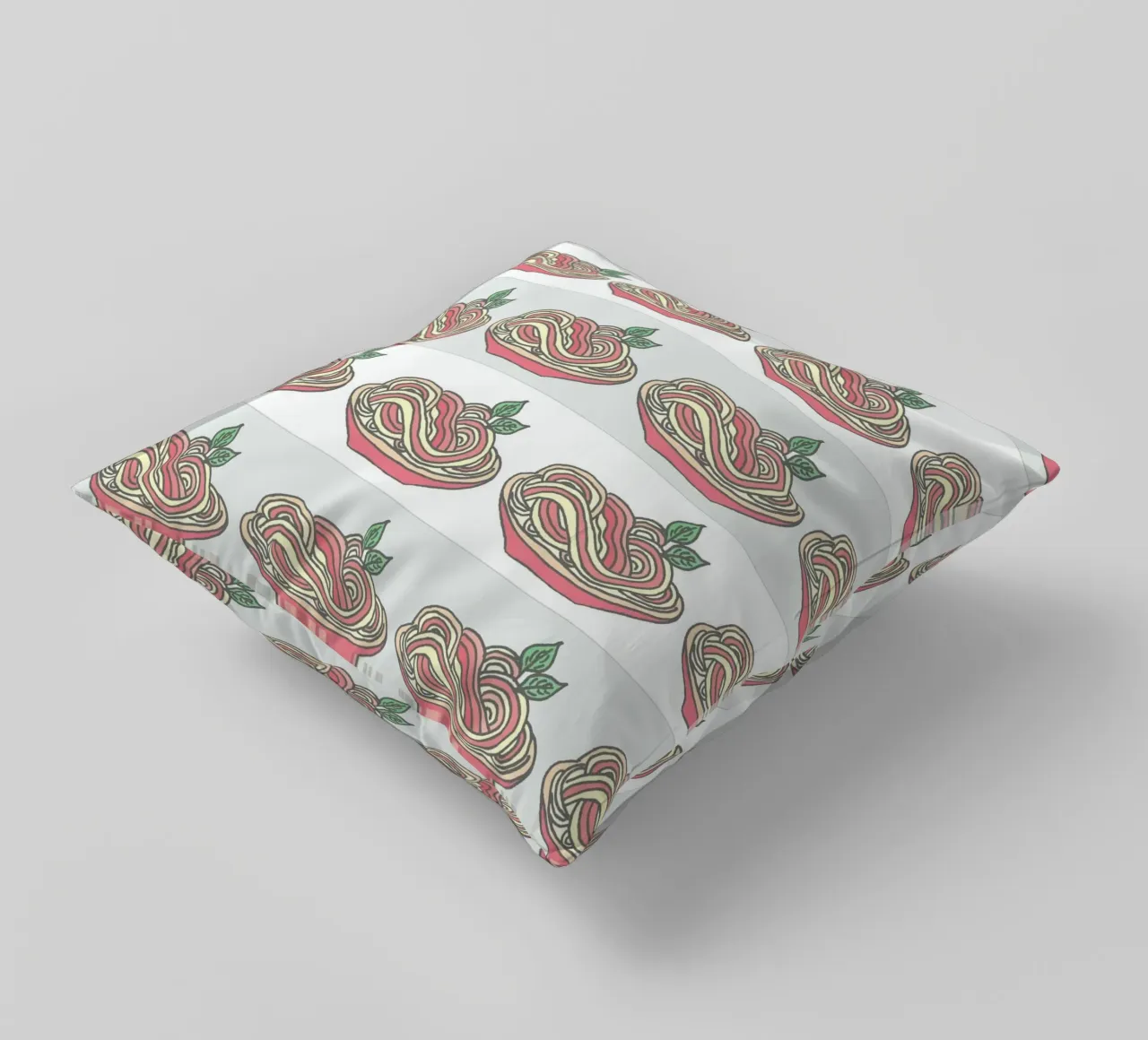 Poesie e piatti - Spaghetti con salsa di pomodoro al basilico cuscino da PaperLine Art