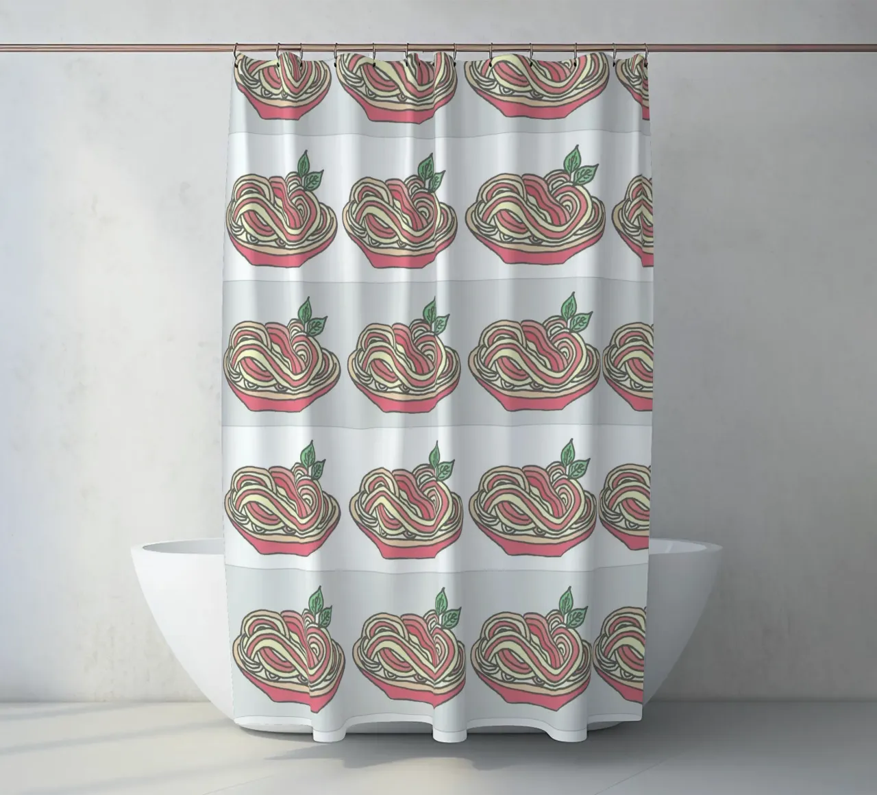 Poesie e piatti - Spaghetti con salsa di pomodoro al basilico tenda da doccia da PaperLine Art