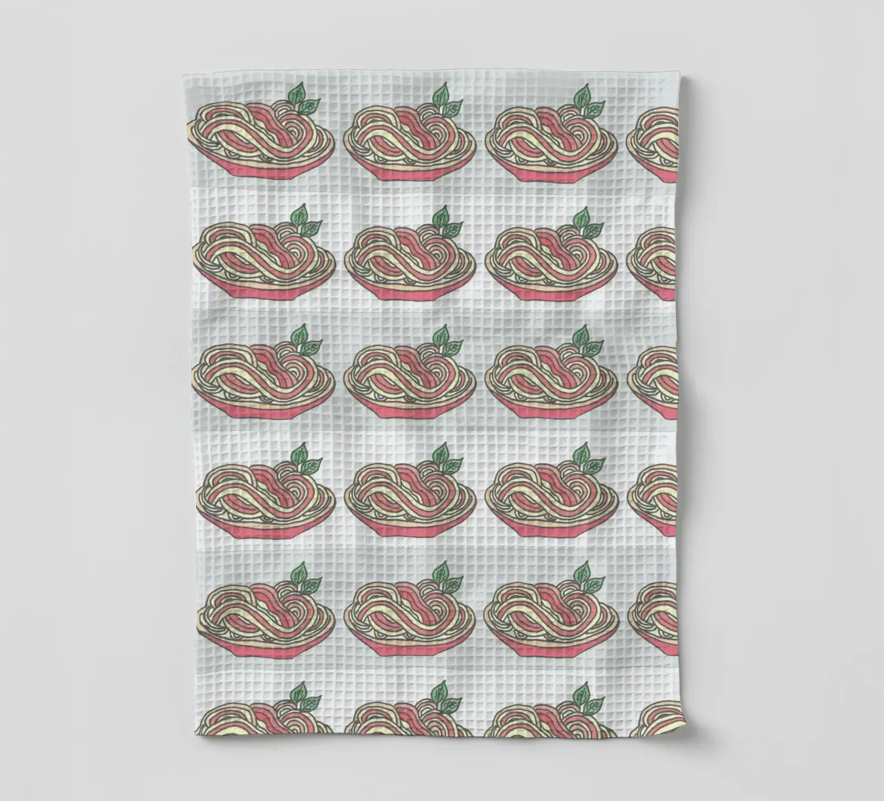 Poesie e piatti - Spaghetti con salsa di pomodoro al basilico canovaccio da cucina da PaperLine Art