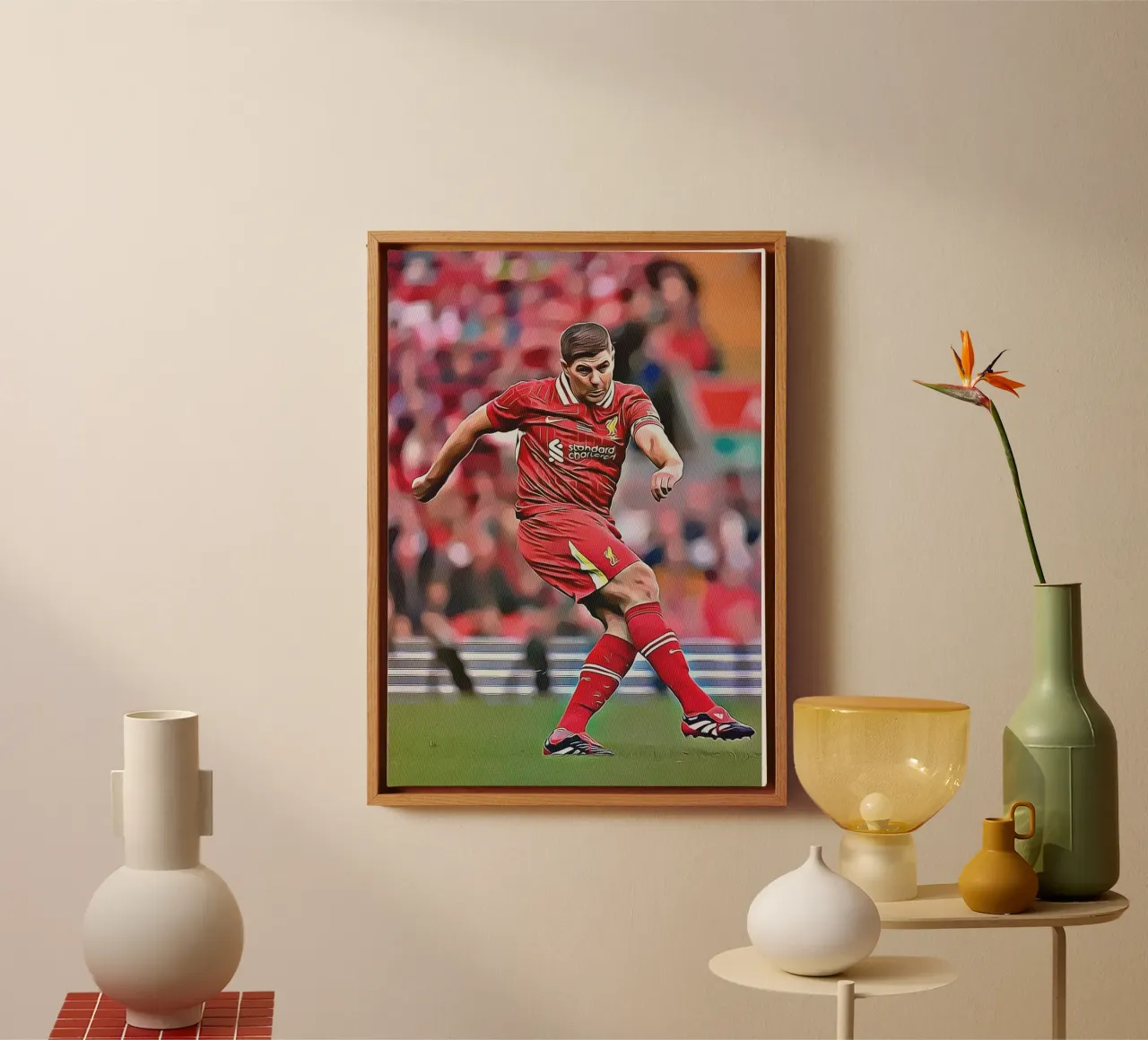 Poster di Steven Gerrard per il Liverpool in posa d'effetto tela con Cornice a cassetta da ArdanART