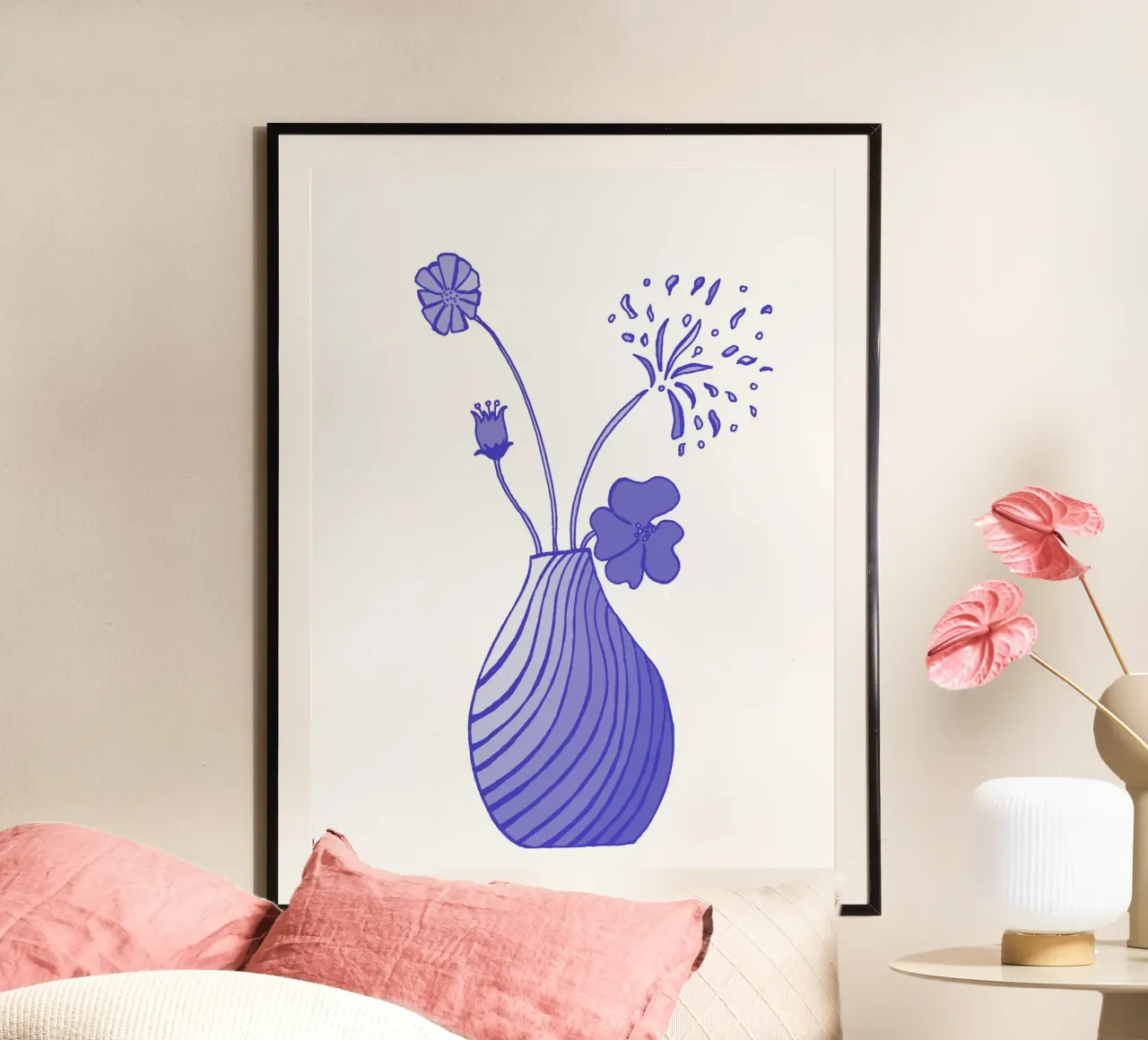 Segreto blu - Fiori poster con telaio in alluminio da PaperLine Art