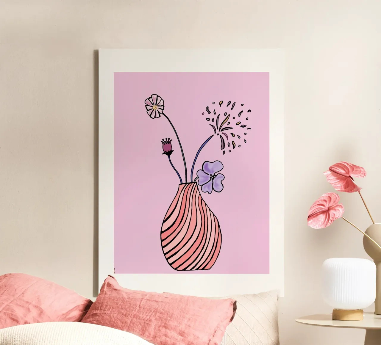 Vaso di fiori minimalista tela con Cornice a cassetta da PaperLine Art