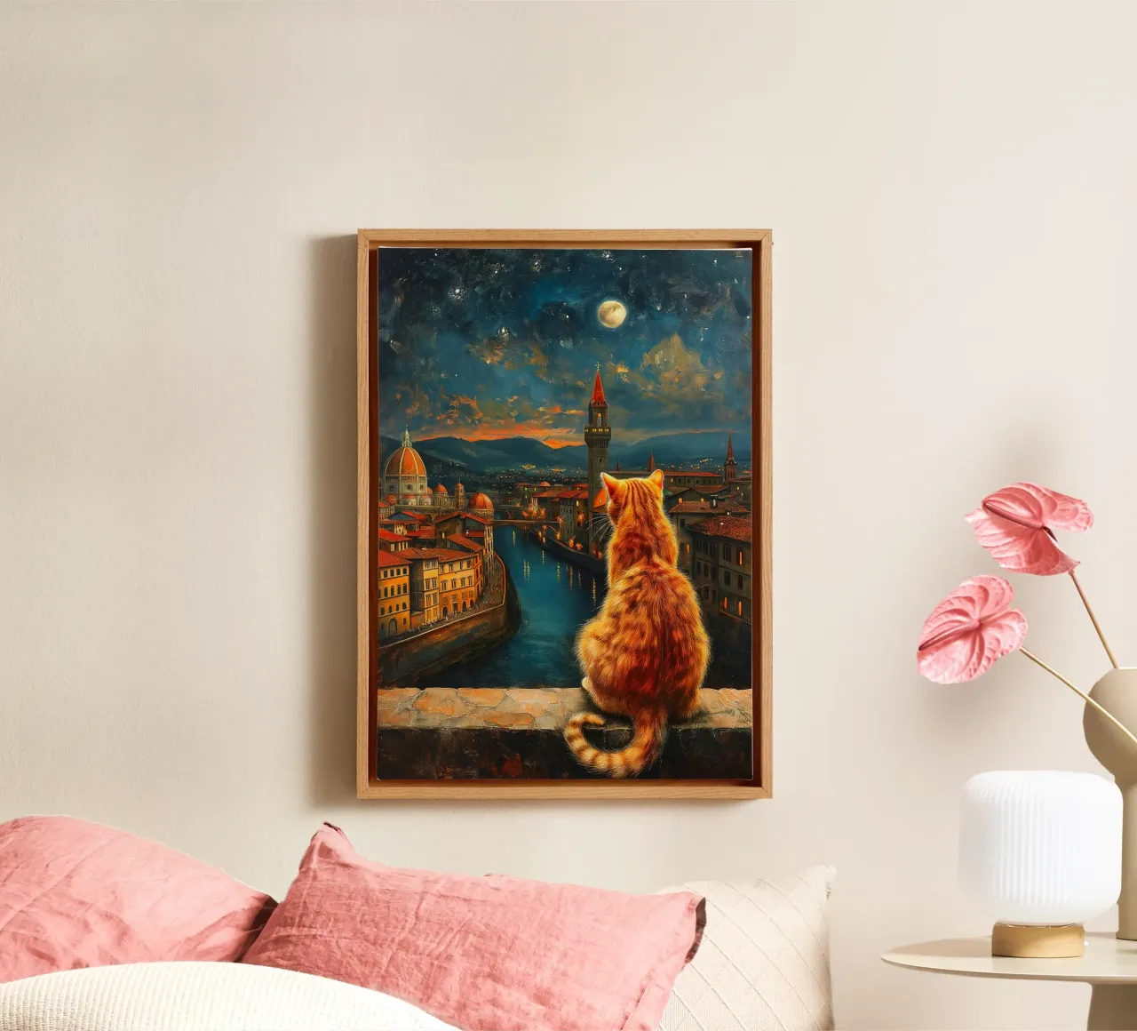 Gatto di Firenze Notte stellata tela con Cornice a cassetta da Fleur de Lys