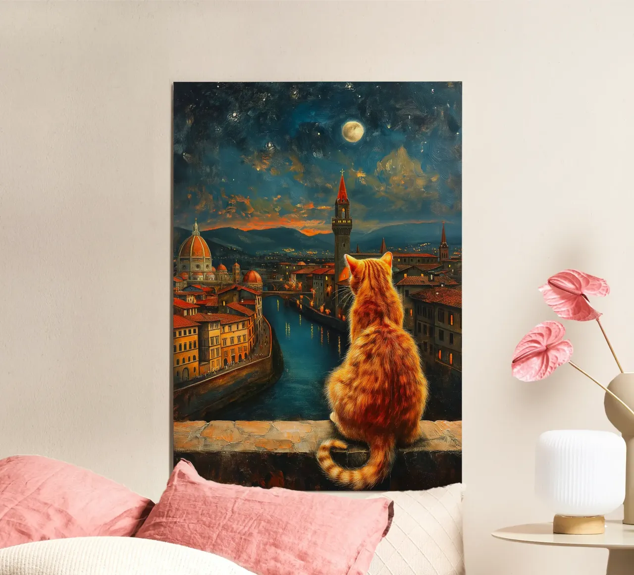 Gatto di Firenze Notte stellata poster da Fleur de Lys