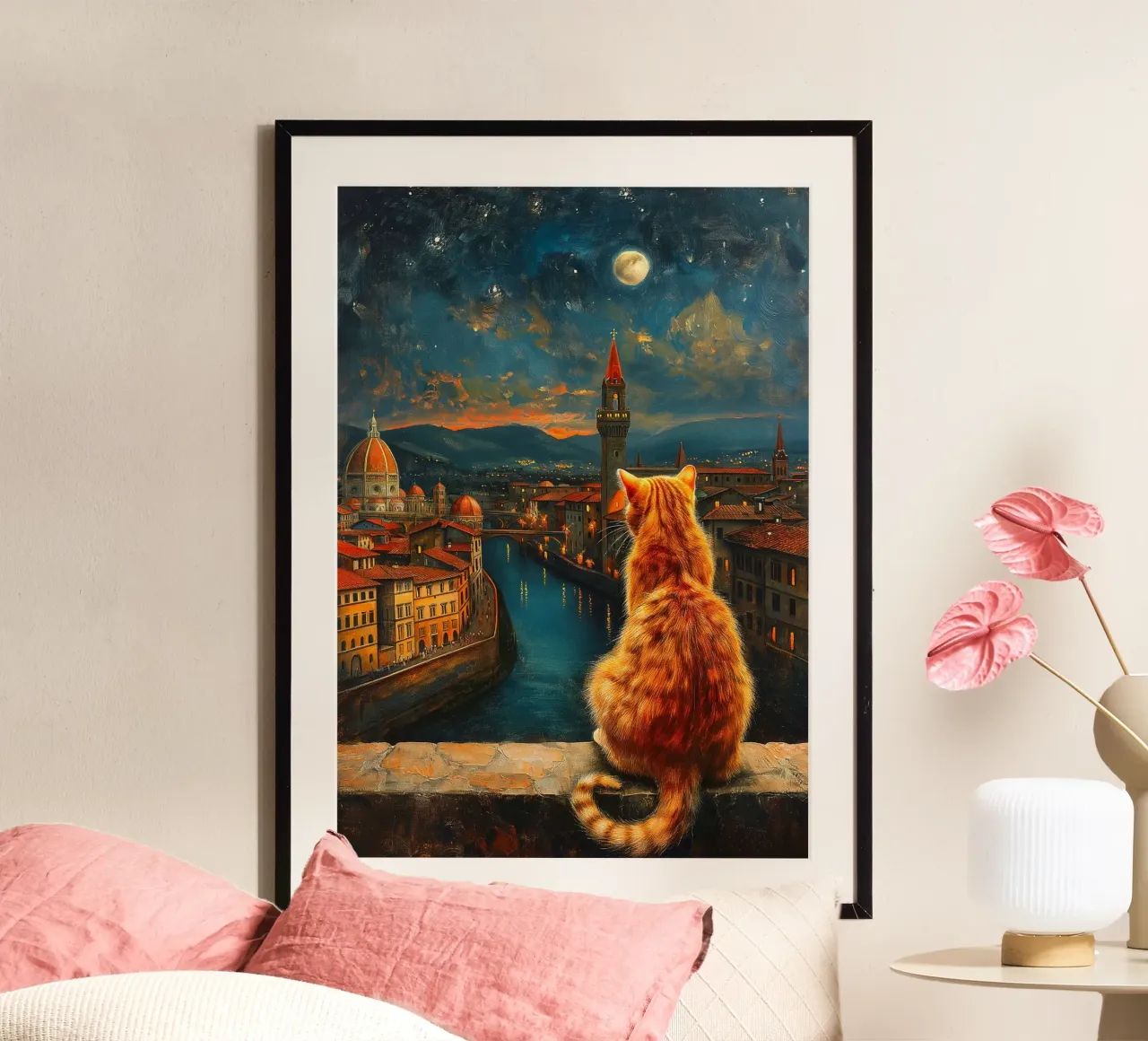 Gatto di Firenze Notte stellata poster da Fleur de Lys