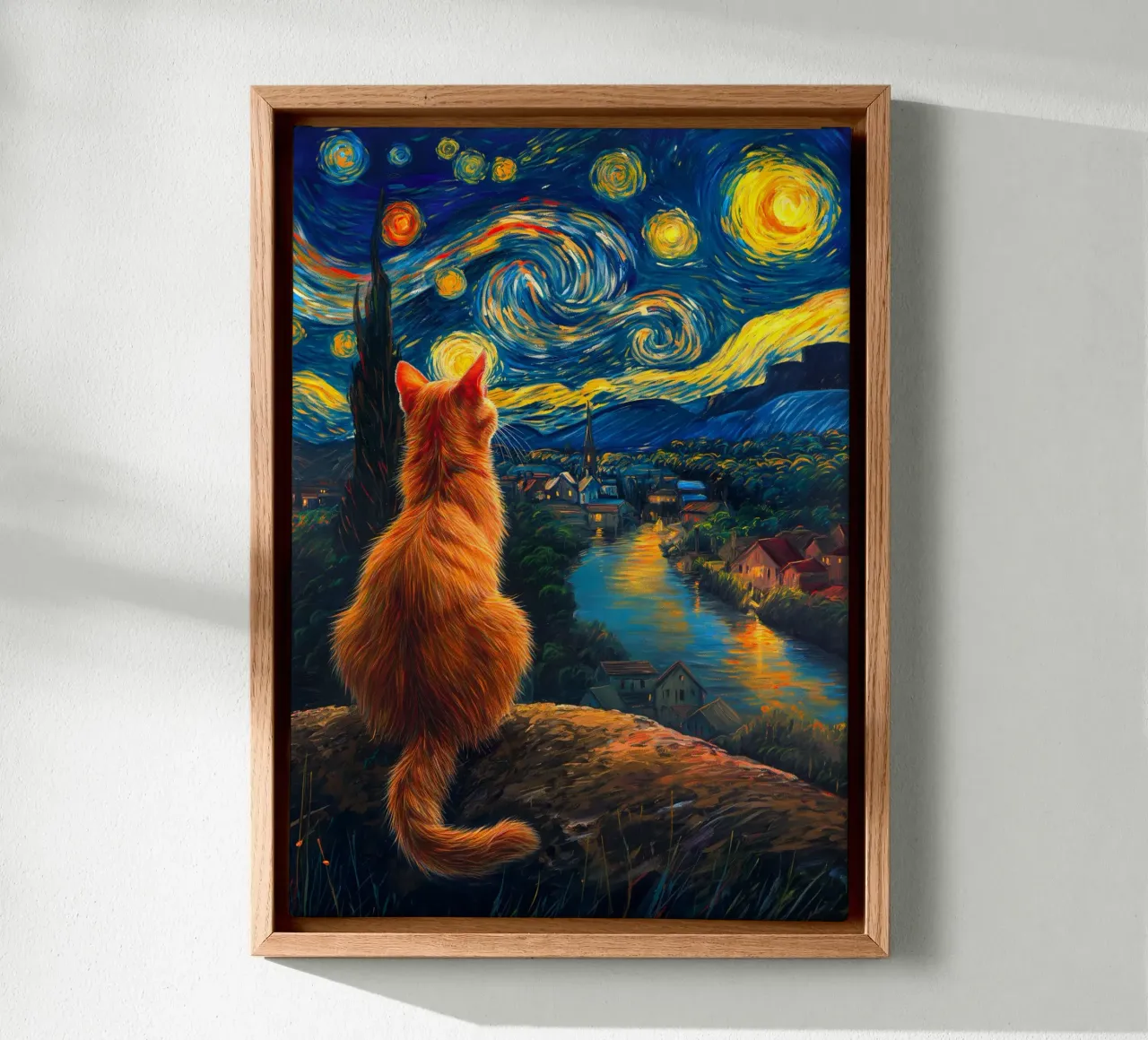 Gatto di Firenze Notte stellata tela con Cornice a cassetta da Fleur de Lys