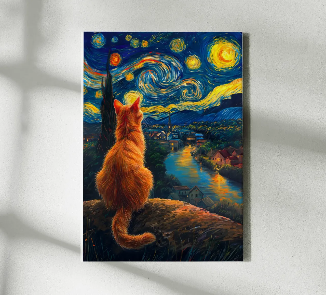 Gatto di Firenze Notte stellata tela con Cornice a cassetta da Fleur de Lys