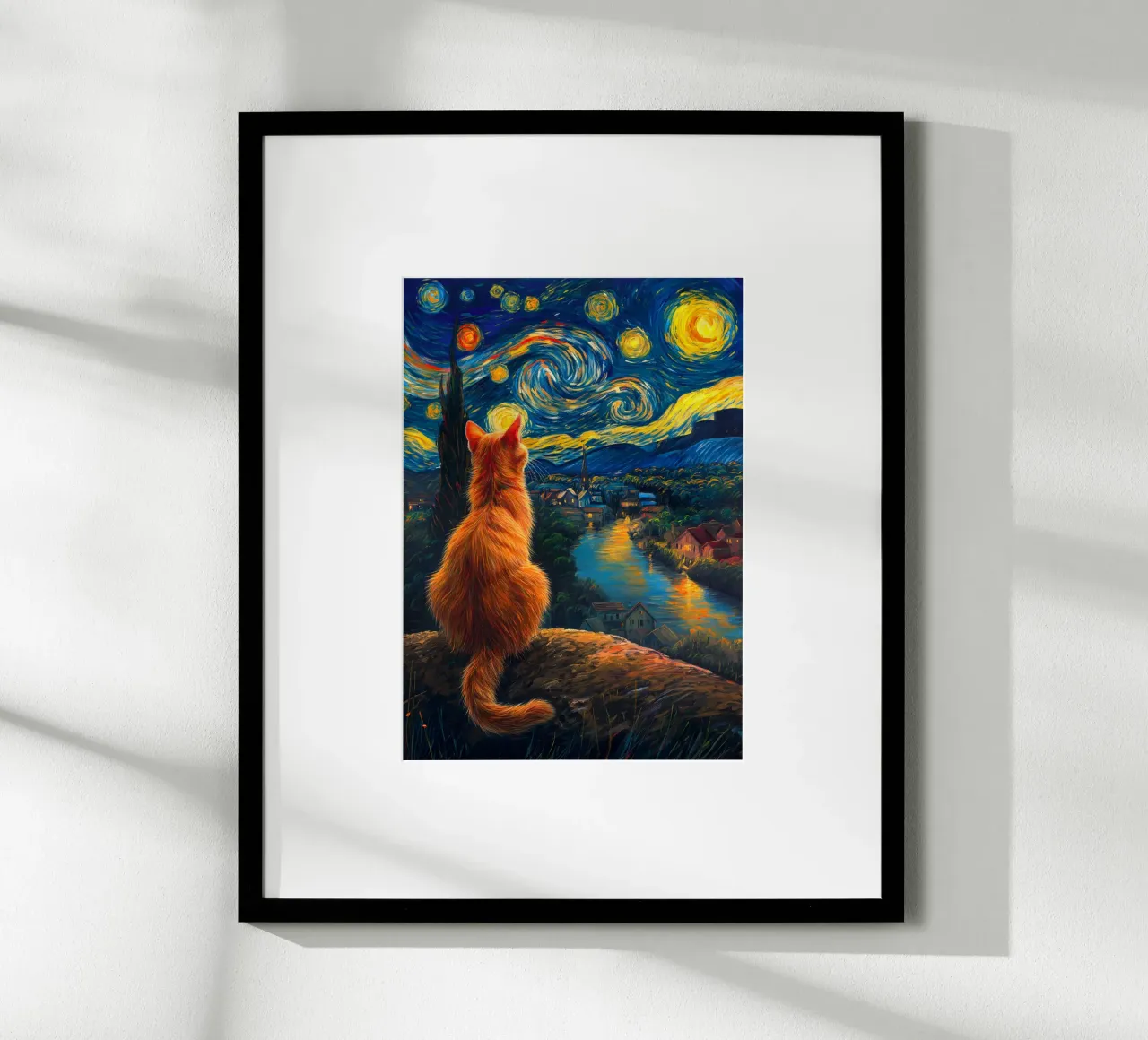 Gatto di Firenze Notte stellata poster con telaio in alluminio da Fleur de Lys