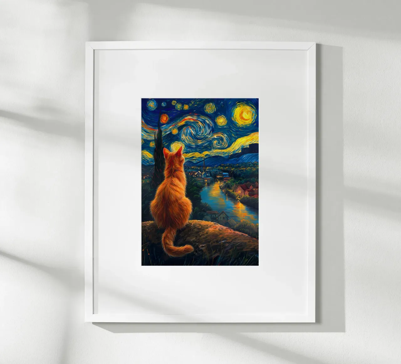 Gatto di Firenze Notte stellata poster con telaio in alluminio da Fleur de Lys