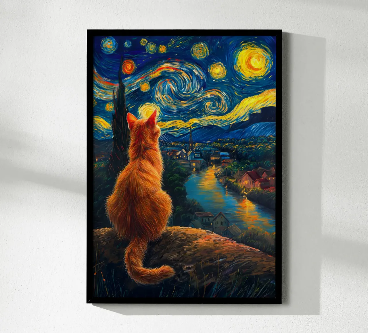 Gatto di Firenze Notte stellata poster con telaio in alluminio da Fleur de Lys