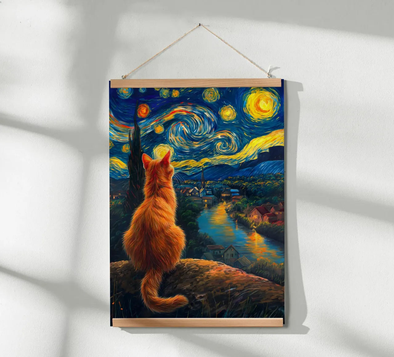 Gatto di Firenze Notte stellata poster con telaio in alluminio da Fleur de Lys