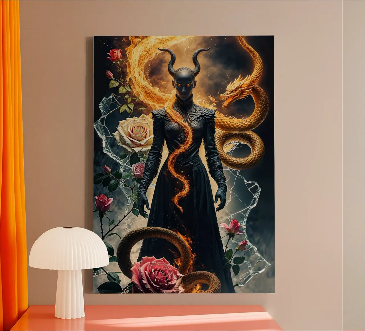 Horned Fire Demon canvas met Baklijst van nabakumov