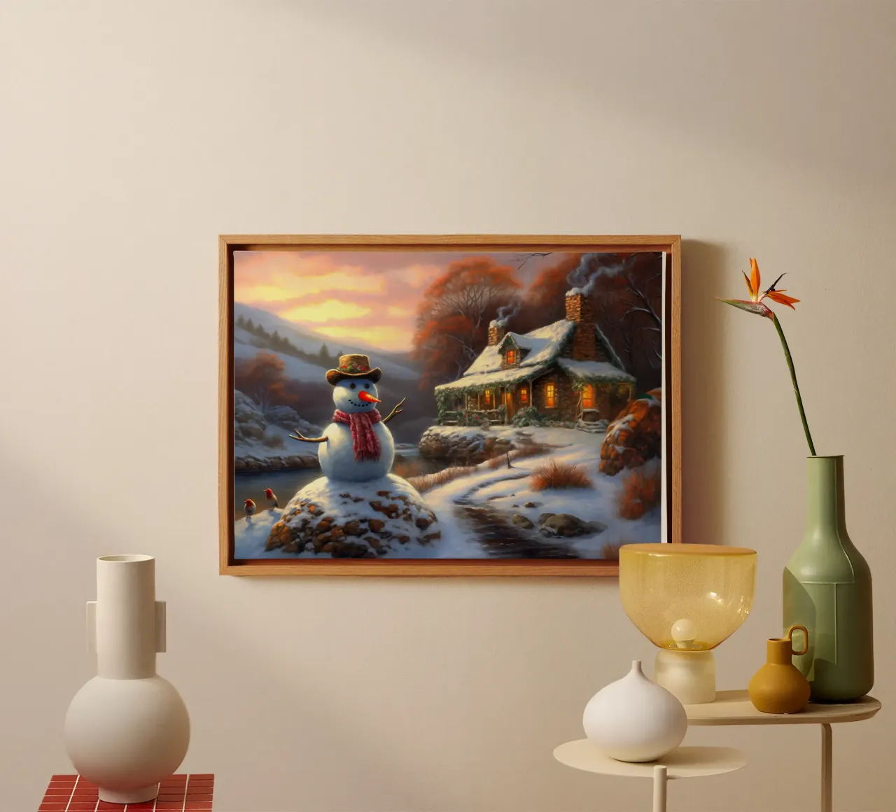Kerst sneeuwpop canvas met Baklijst van Fleur de Lys