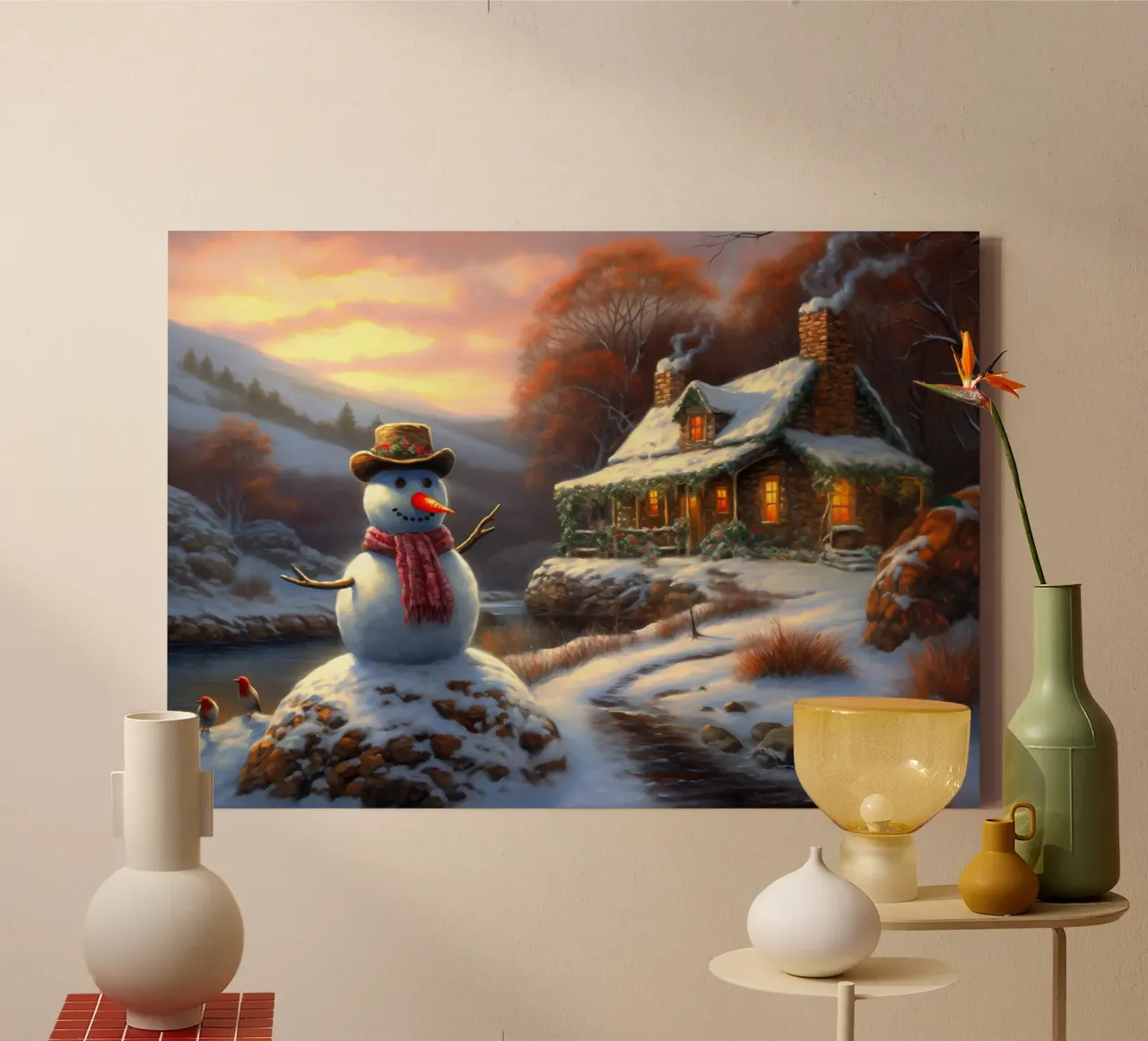 Kerst sneeuwpop canvas met Baklijst van Fleur de Lys