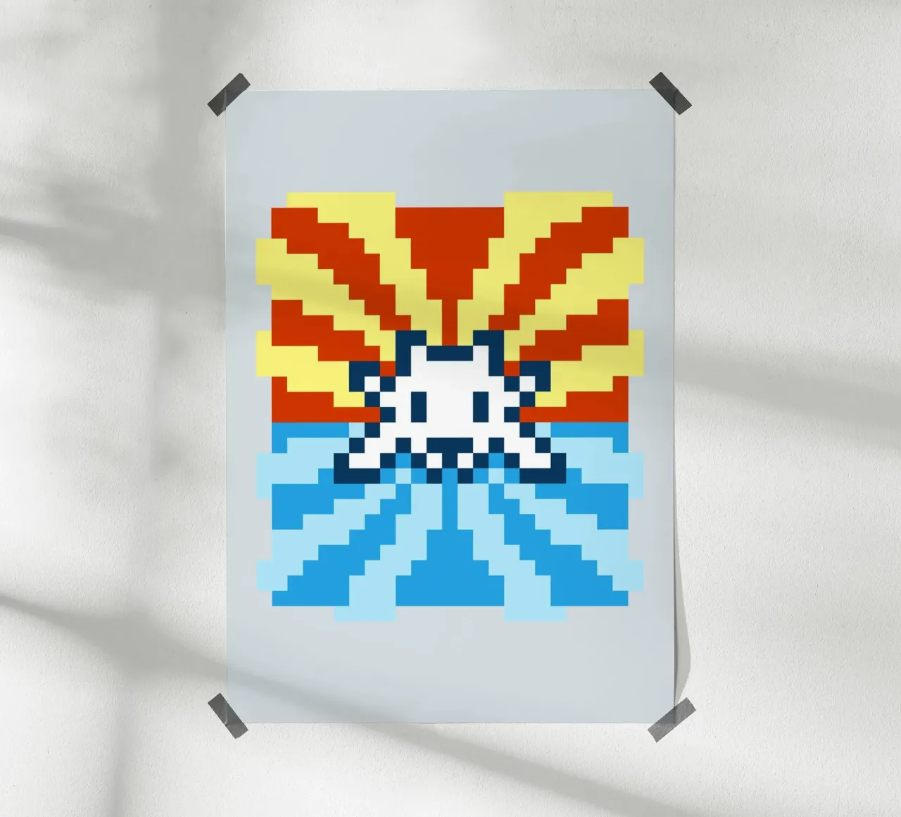 Pixel Space Invader poster con telaio in legno da nabakumov