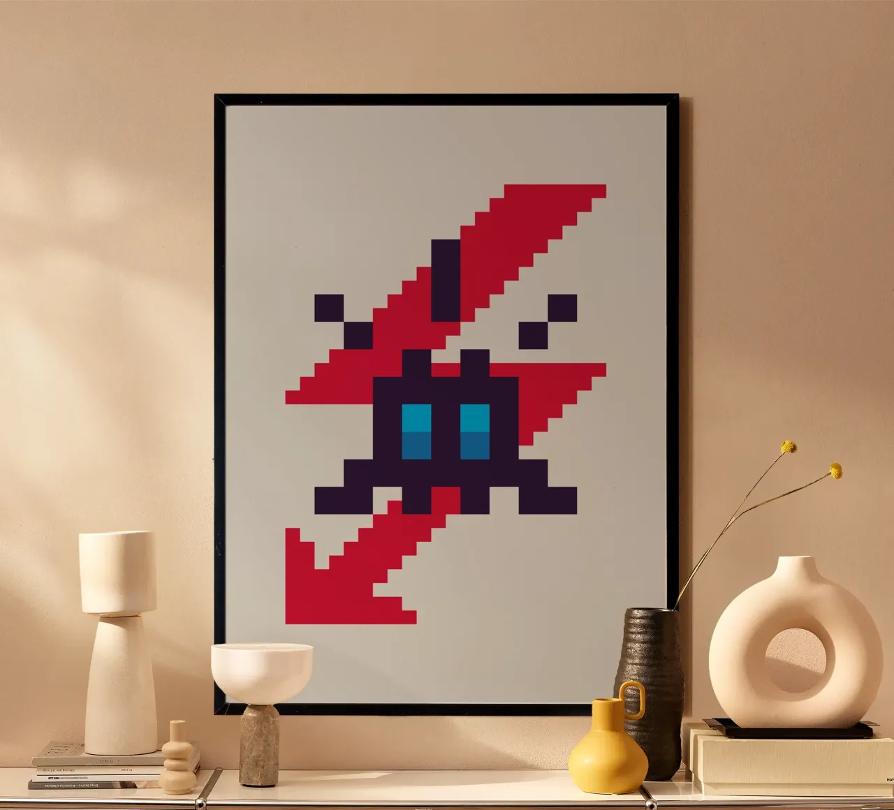 Pixel Space Invader poster con telaio in alluminio da nabakumov