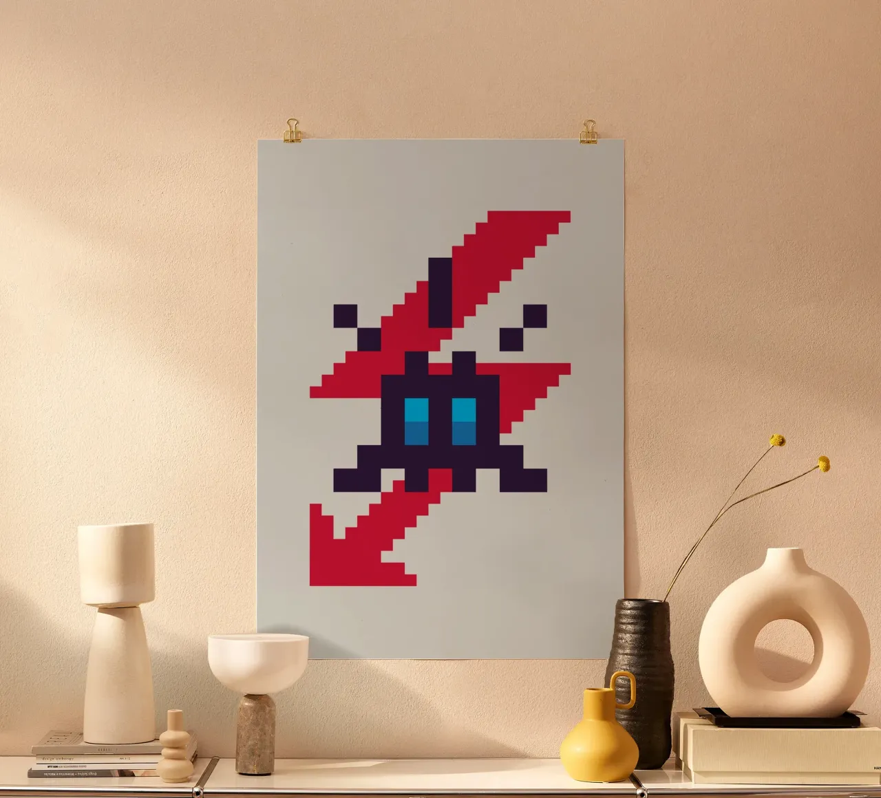 Pixel Space Invader poster con telaio in alluminio da nabakumov
