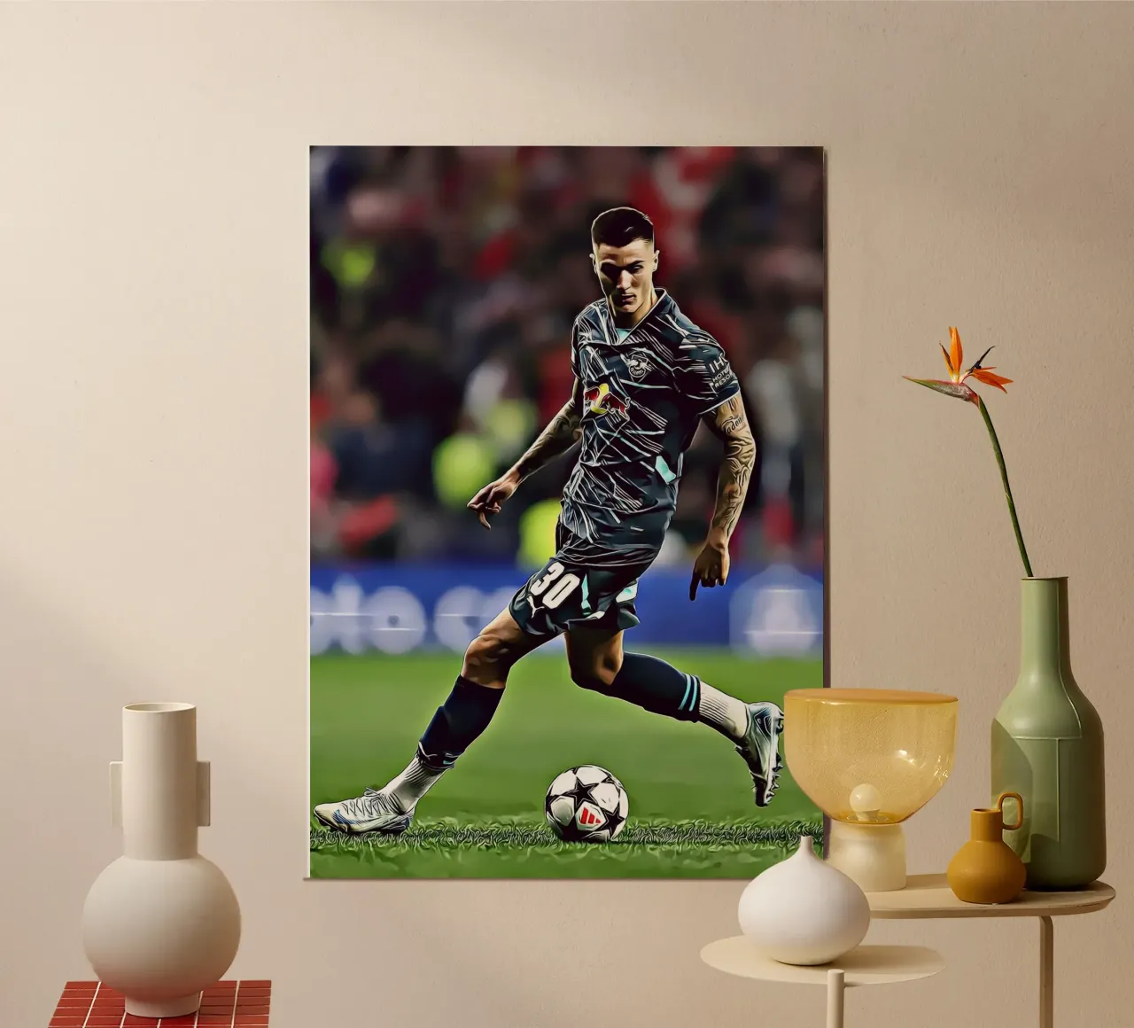 Benjamin Sesko Azione Dribbling Poster RB Leipzig poster con telaio in plastica da ArdanART