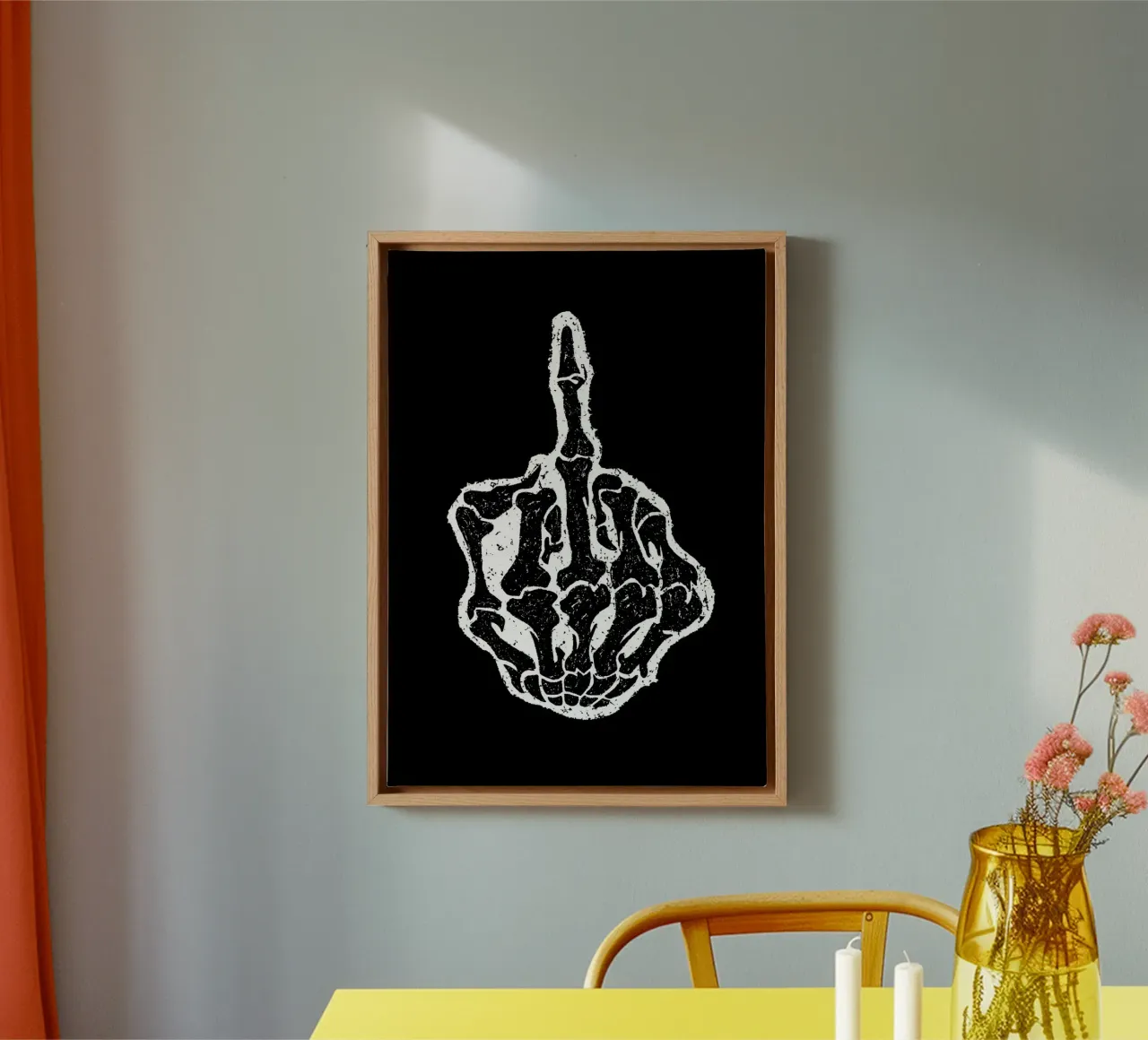 Skeleton Middle Finger Leinwand mit Schattenfugenrahmen von nabakumov