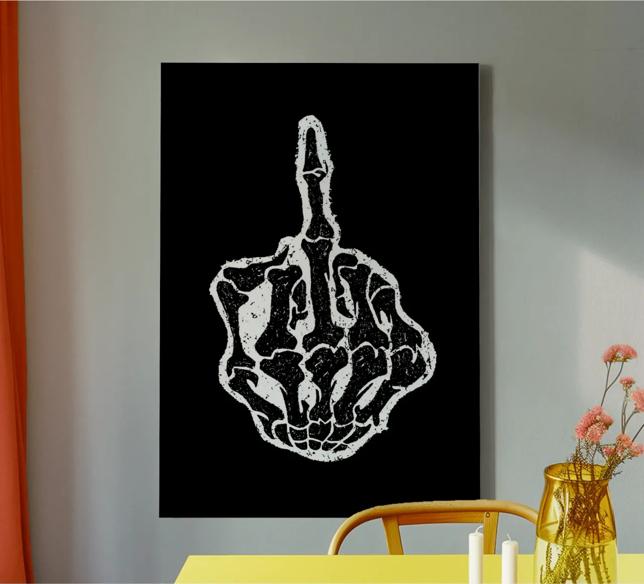 Skeleton Middle Finger Leinwand mit Schattenfugenrahmen von nabakumov