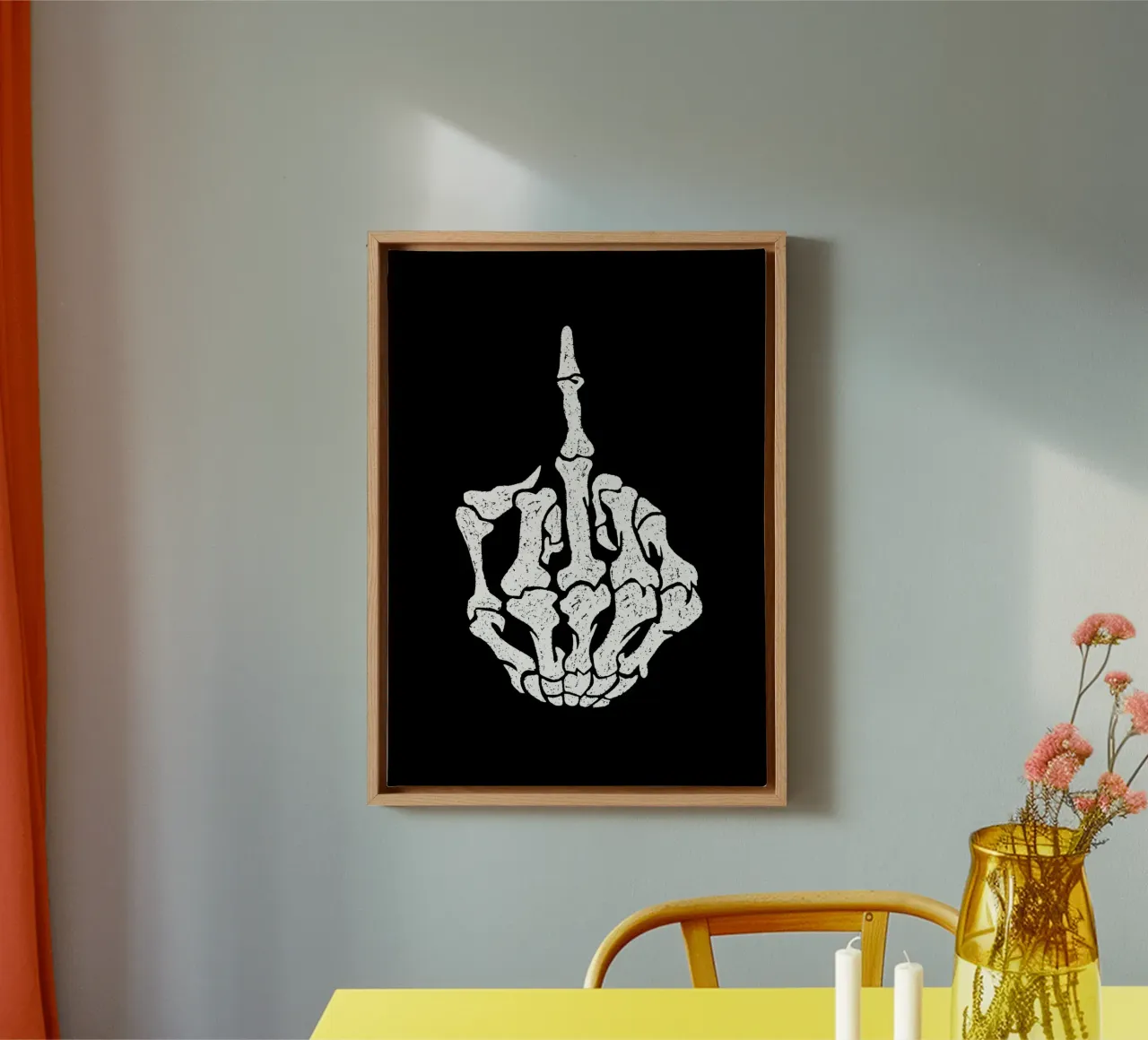 Skeleton Middle Finger Leinwand mit Schattenfugenrahmen von nabakumov