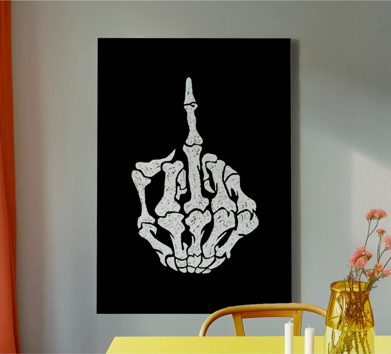 Skeleton Middle Finger Leinwand mit Schattenfugenrahmen von nabakumov