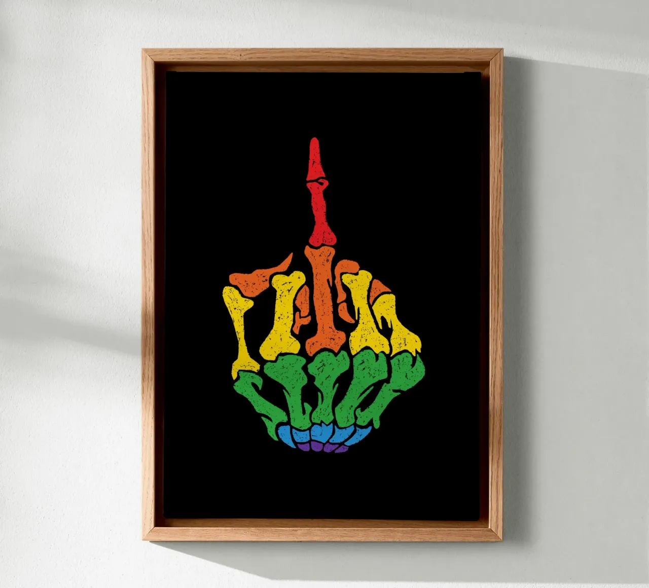 Skeleton Middle Finger LGBT tela con Cornice a cassetta da nabakumov