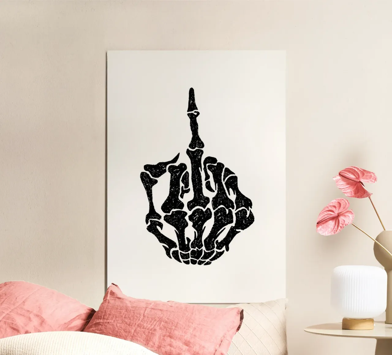Skeleton Middle Finger poster con telaio in legno da nabakumov