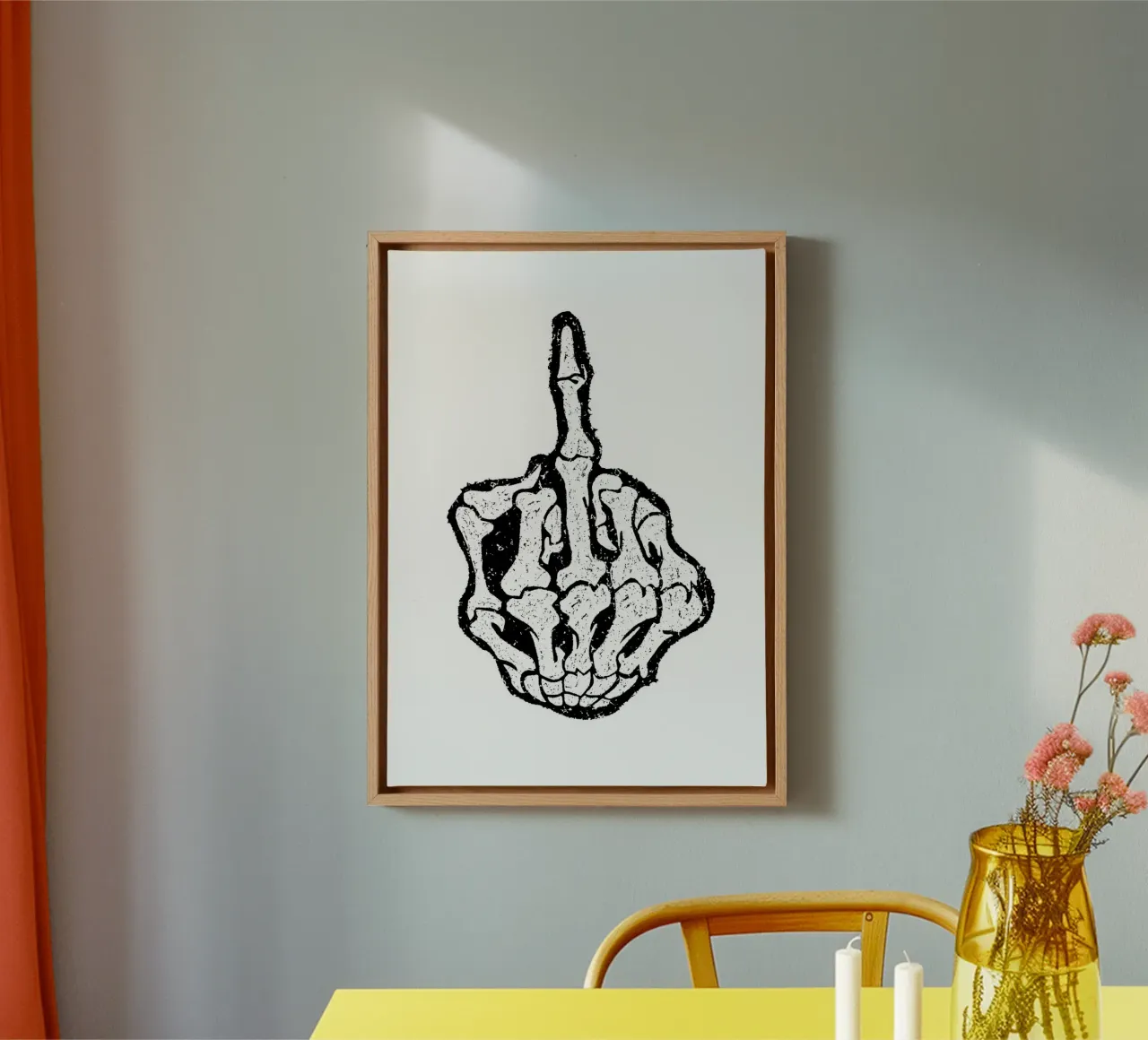 Skeleton Middle Finger tela con Cornice a cassetta da nabakumov