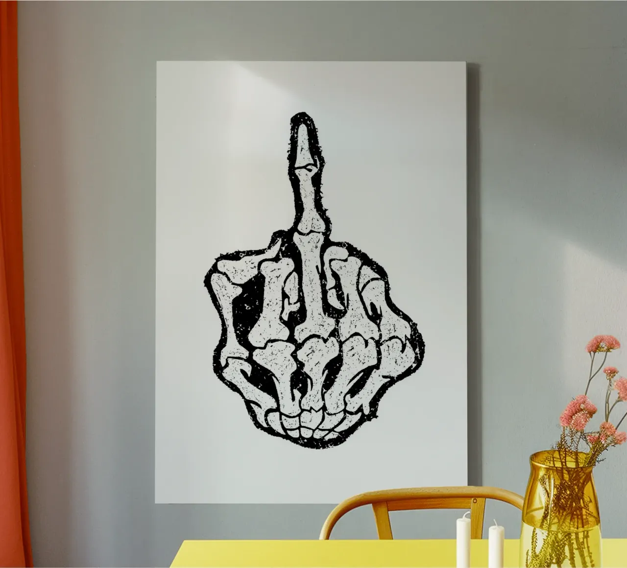 Skeleton Middle Finger tela con Cornice a cassetta da nabakumov