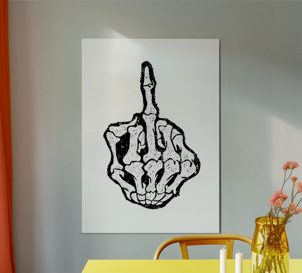 Skeleton Middle Finger poster con telaio in legno da nabakumov