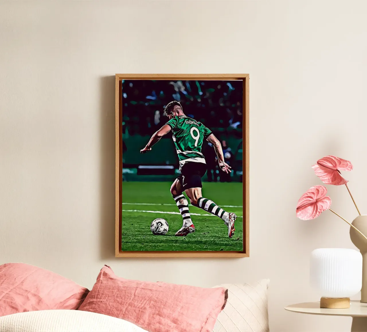 Gyökeres Sporting Lisbona Maglia Verde 9 Poster Digitale tela con Cornice a cassetta da ArdanART