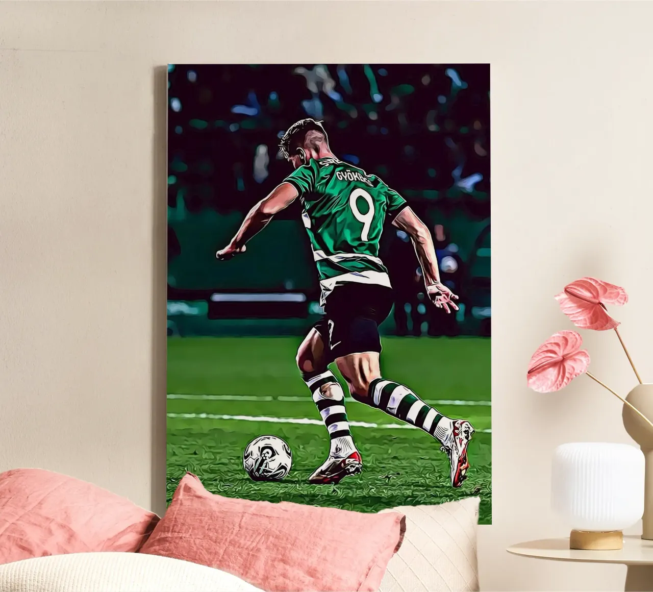 Gyökeres Sporting Lisbona Maglia Verde 9 Poster Digitale tela con Cornice a cassetta da ArdanART