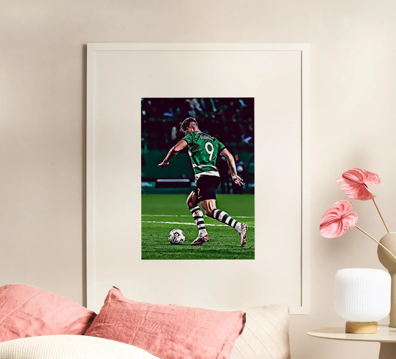 Gyökeres Sporting Lisbona Maglia Verde 9 Poster Digitale poster con telaio in plastica da ArdanART