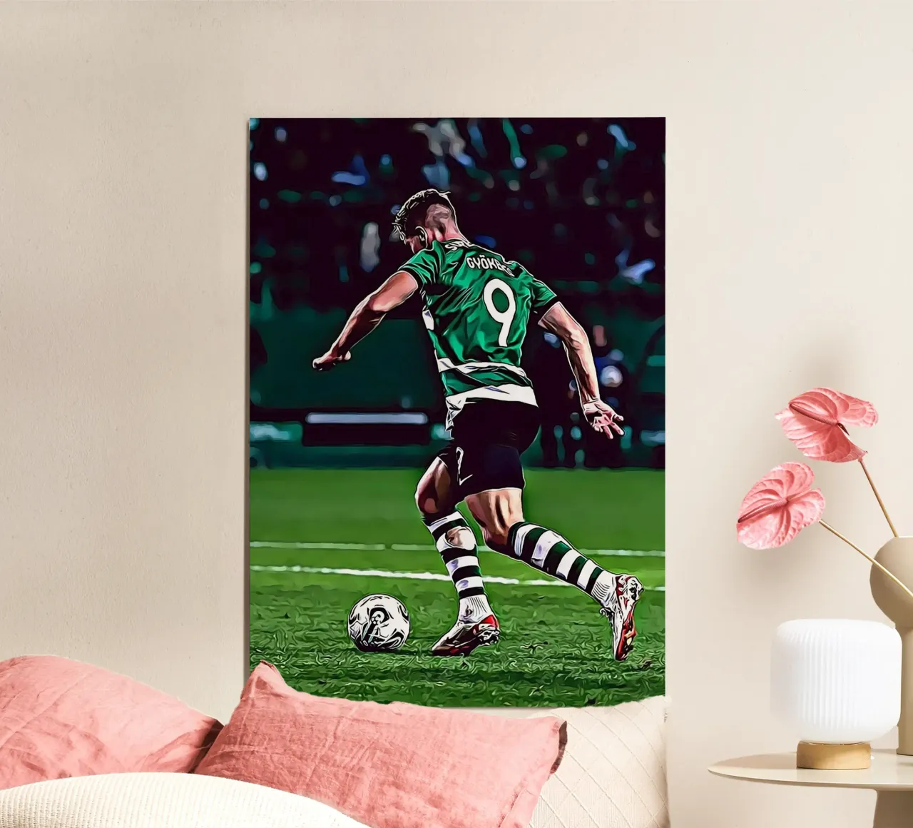 Gyökeres Sporting Lisbona Maglia Verde 9 Poster Digitale poster con telaio in plastica da ArdanART