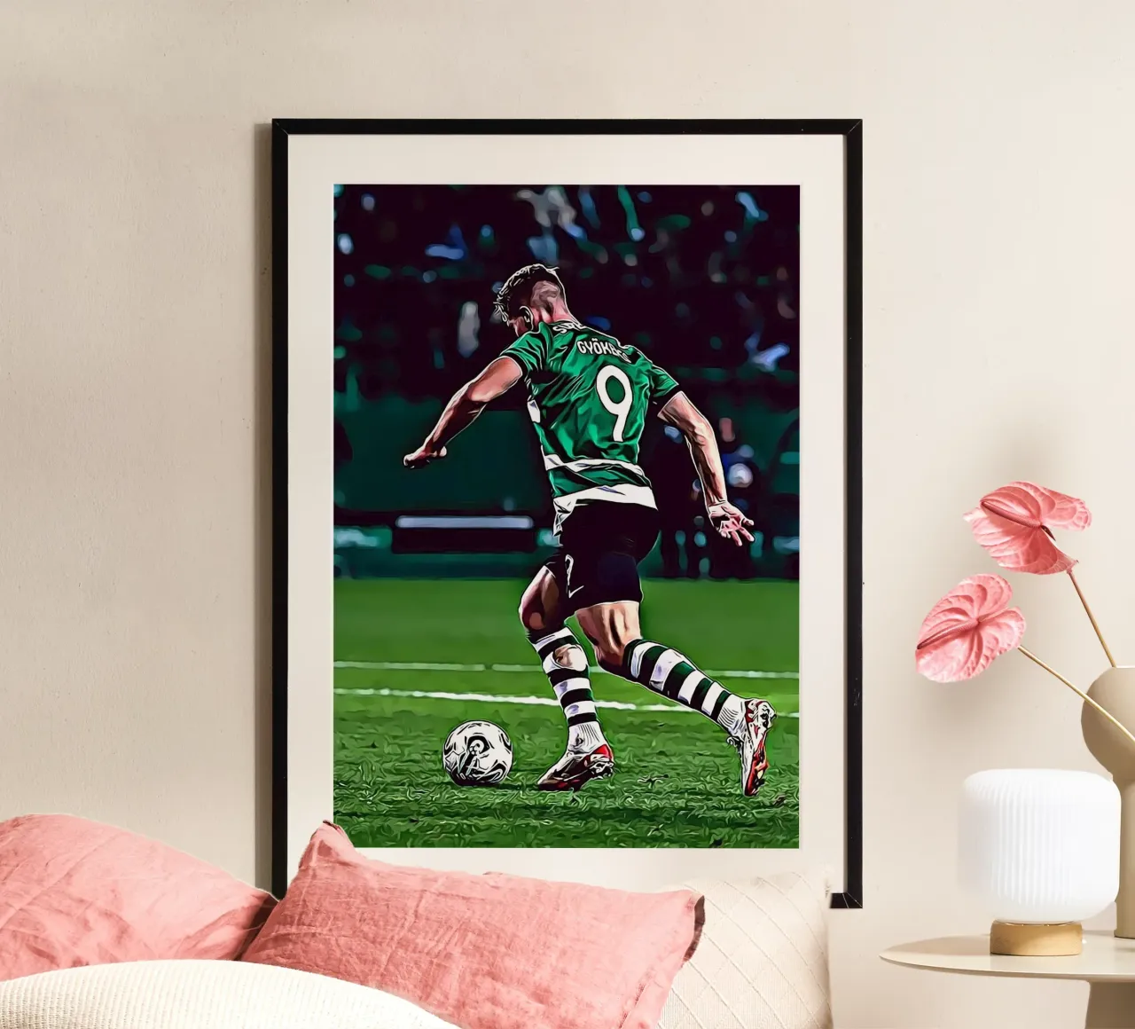 Gyökeres Sporting Lisbona Maglia Verde 9 Poster Digitale poster con telaio in plastica da ArdanART