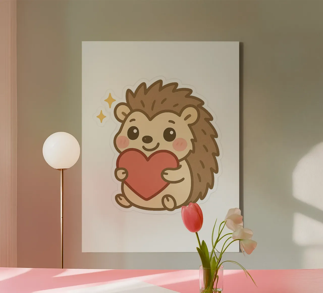 Kawaii Igel Sticker mit Herz - Liebe und Zärtlichkeit Leinwand mit Schattenfugenrahmen von So Cute Land - Affiches et posters