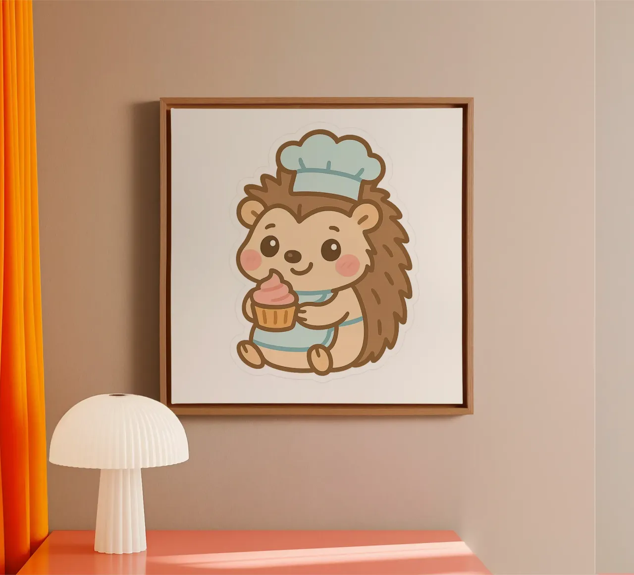 Kawaii Pâtissier Igel Sticker - Gourmand & Cignon Leinwand mit Schattenfugenrahmen von So Cute Land - Affiches et posters