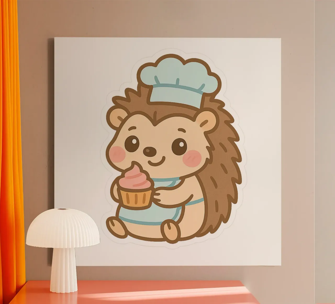 Kawaii Pâtissier Igel Sticker - Gourmand & Cignon Leinwand mit Schattenfugenrahmen von So Cute Land - Affiches et posters