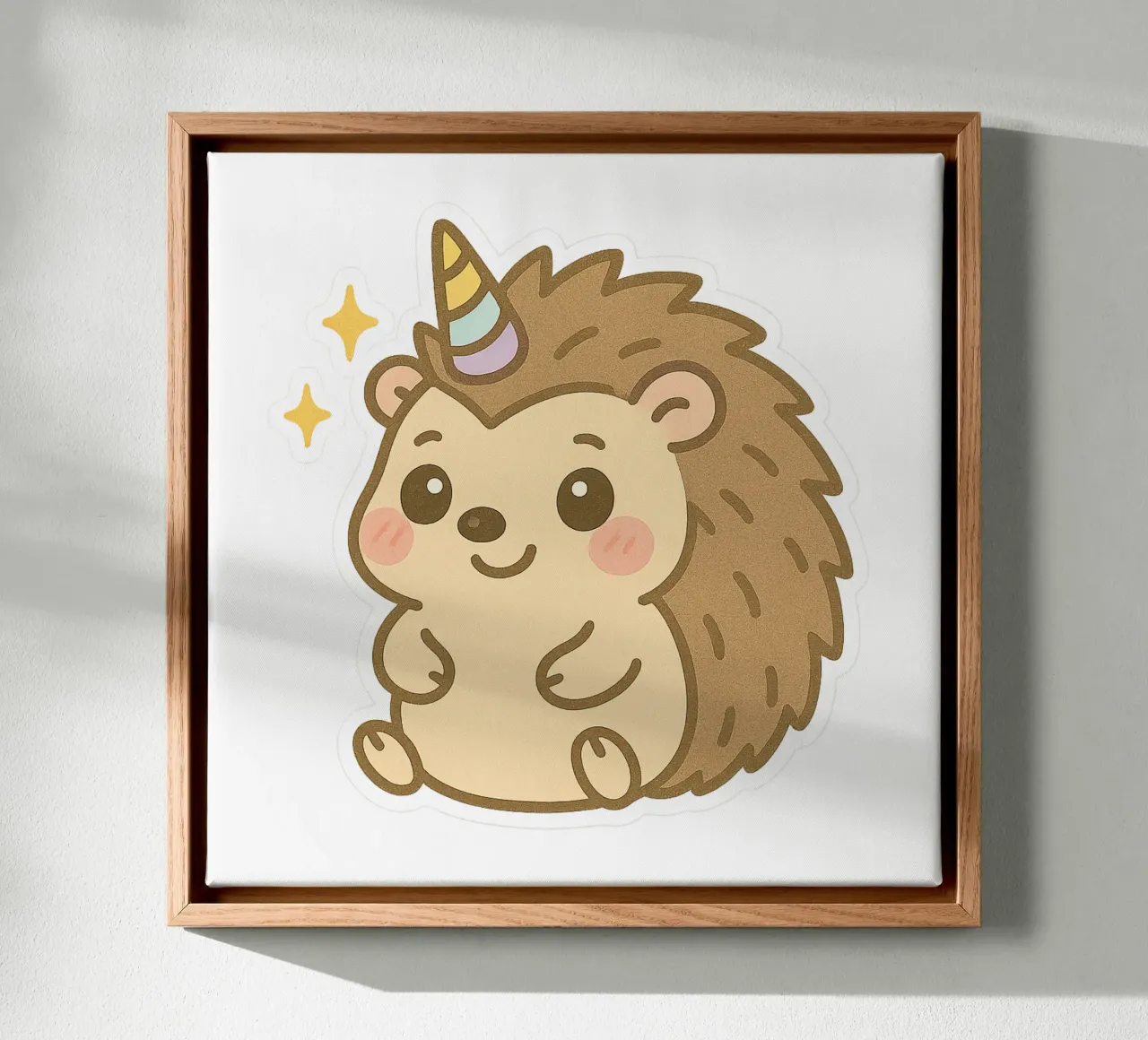Sticker Unicorn Hedgehog Kawaii - Fantasy and Magic canvas with Floater frame by So Cute Land - Affiches et posters