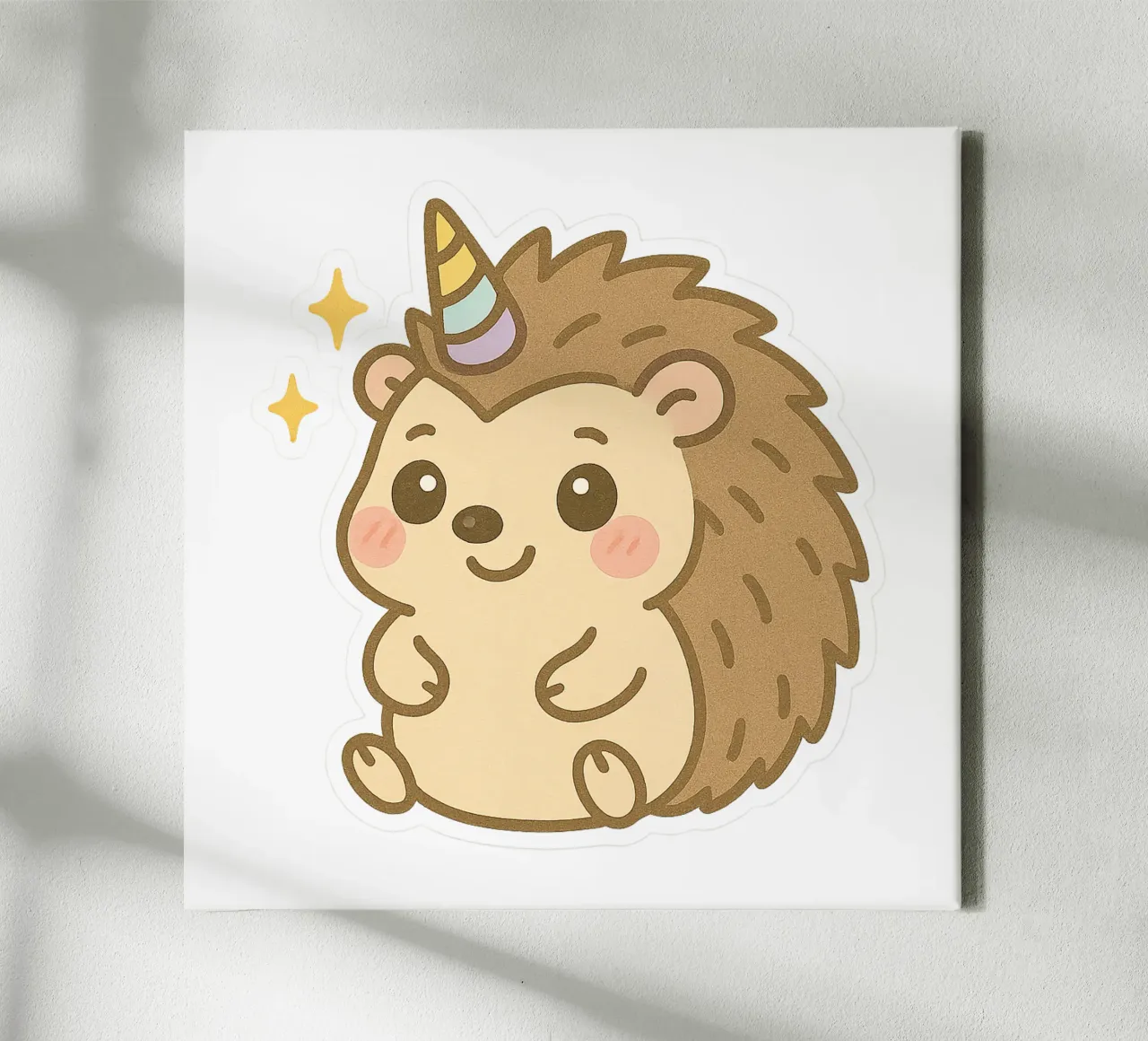 Sticker Unicorn Hedgehog Kawaii - Fantasy and Magic canvas with Floater frame by So Cute Land - Affiches et posters